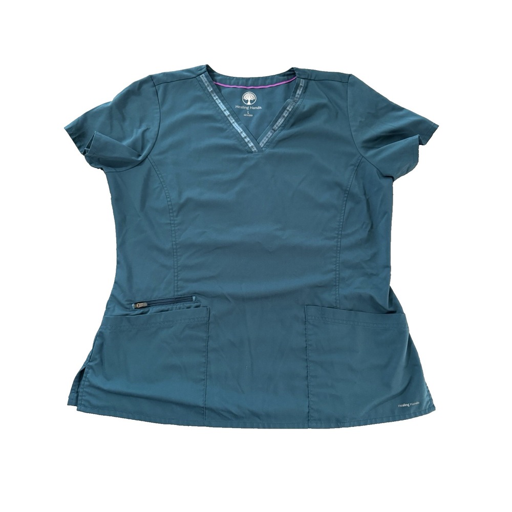 Healing Hands Women's Size Large Yoga Collection Carribean Blue Scrub Set